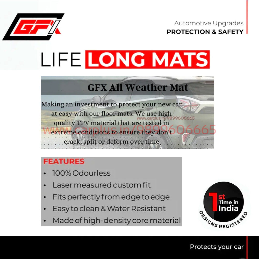 GFX Lifelong Car Mats for Tata Nexon EV Max 2022 Onwards-Black-LIFE LONG CAR MATS-GFX-CARPLUS