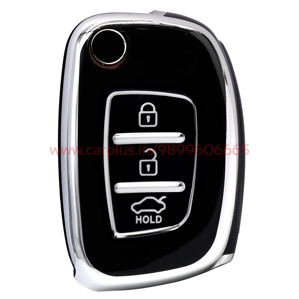 Kmh TPU Silver Key Cover For Hyundai D2.5 (KC-16)-KEY COVER - TPU Silver-KMH-PACK OF 1-BLACK-CARPLUS